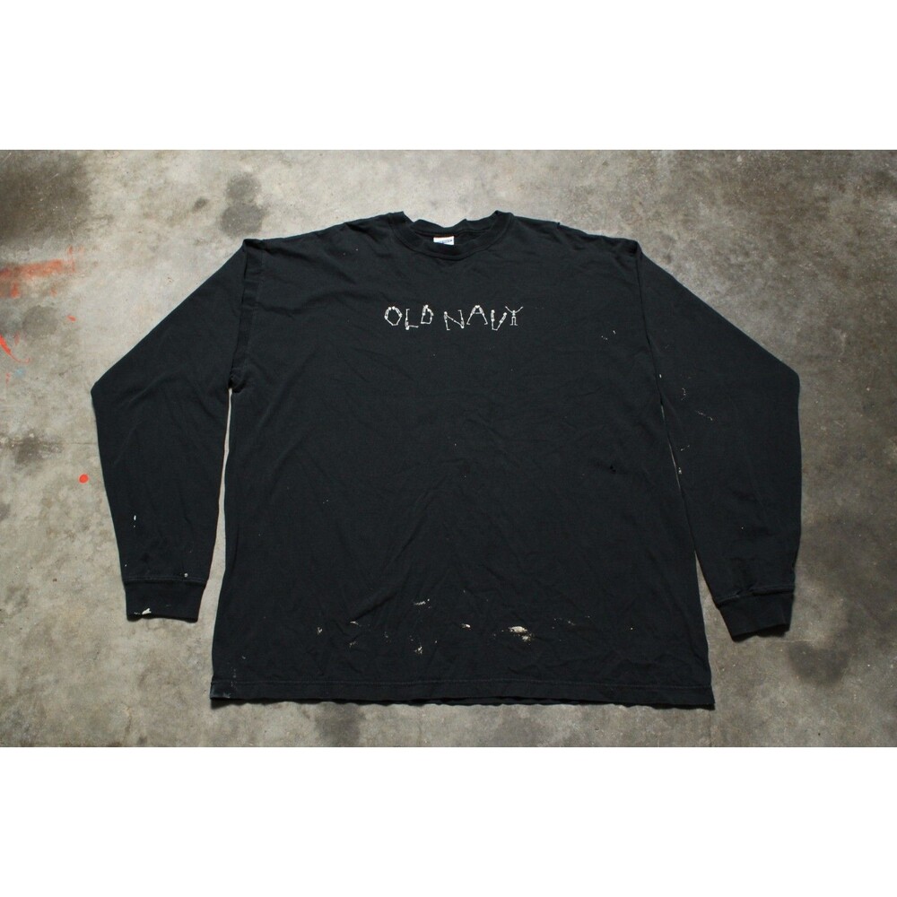 Vintage 90s Old Navy Skeleton Long Sleeve Thrashed Distressed Black T-Shirt - XL